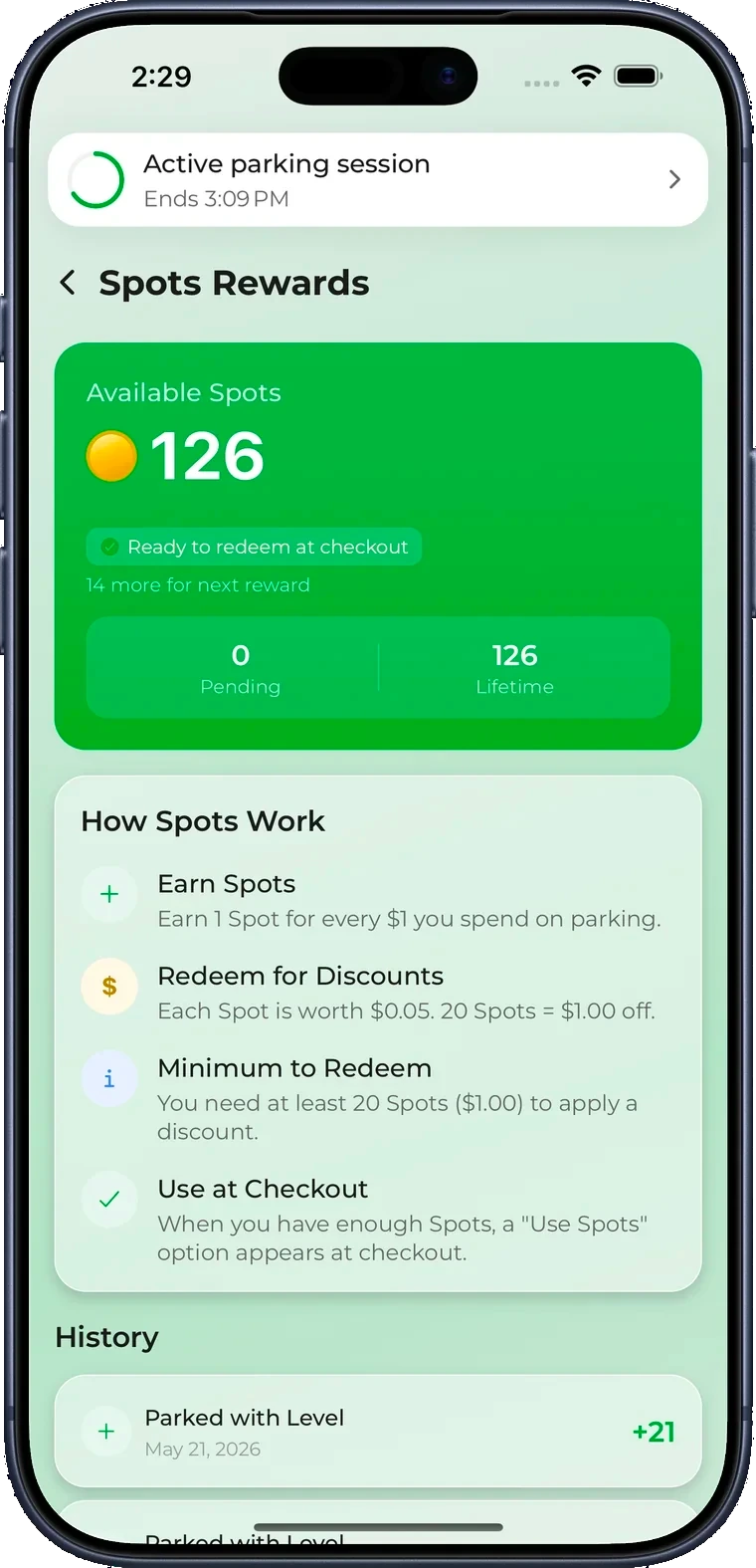 Spots rewards balance